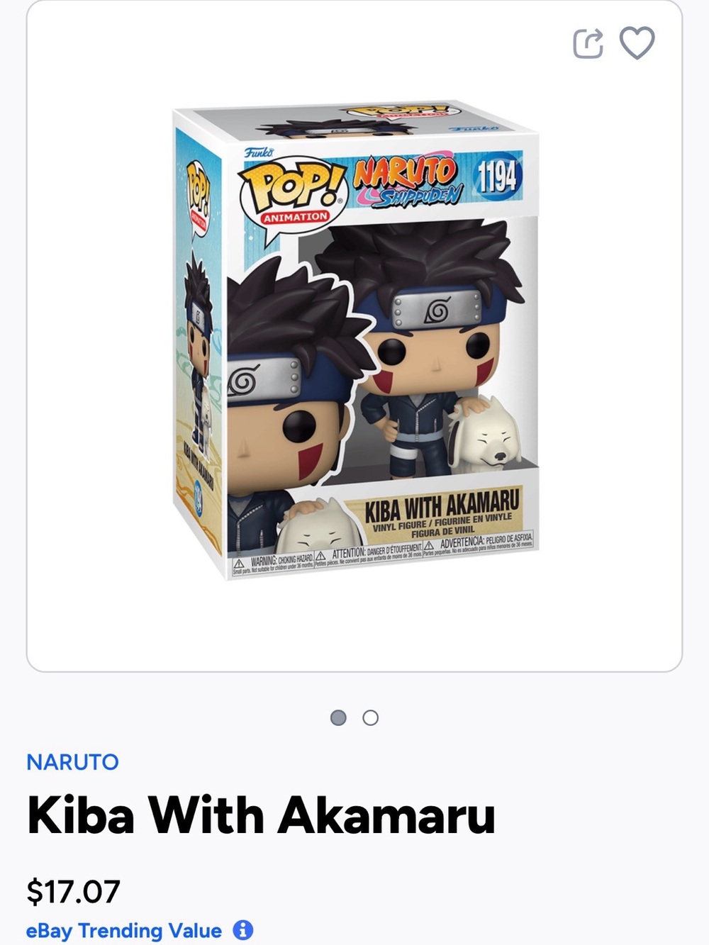 Funko POP! Naruto Shippuden Kiba with Akamaru Vinyl Figure - 1194